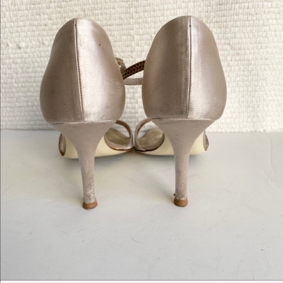 AS-IS 7.5 Silk Snakeskin Sandals Party Heels Nude - Picture 3 of 8